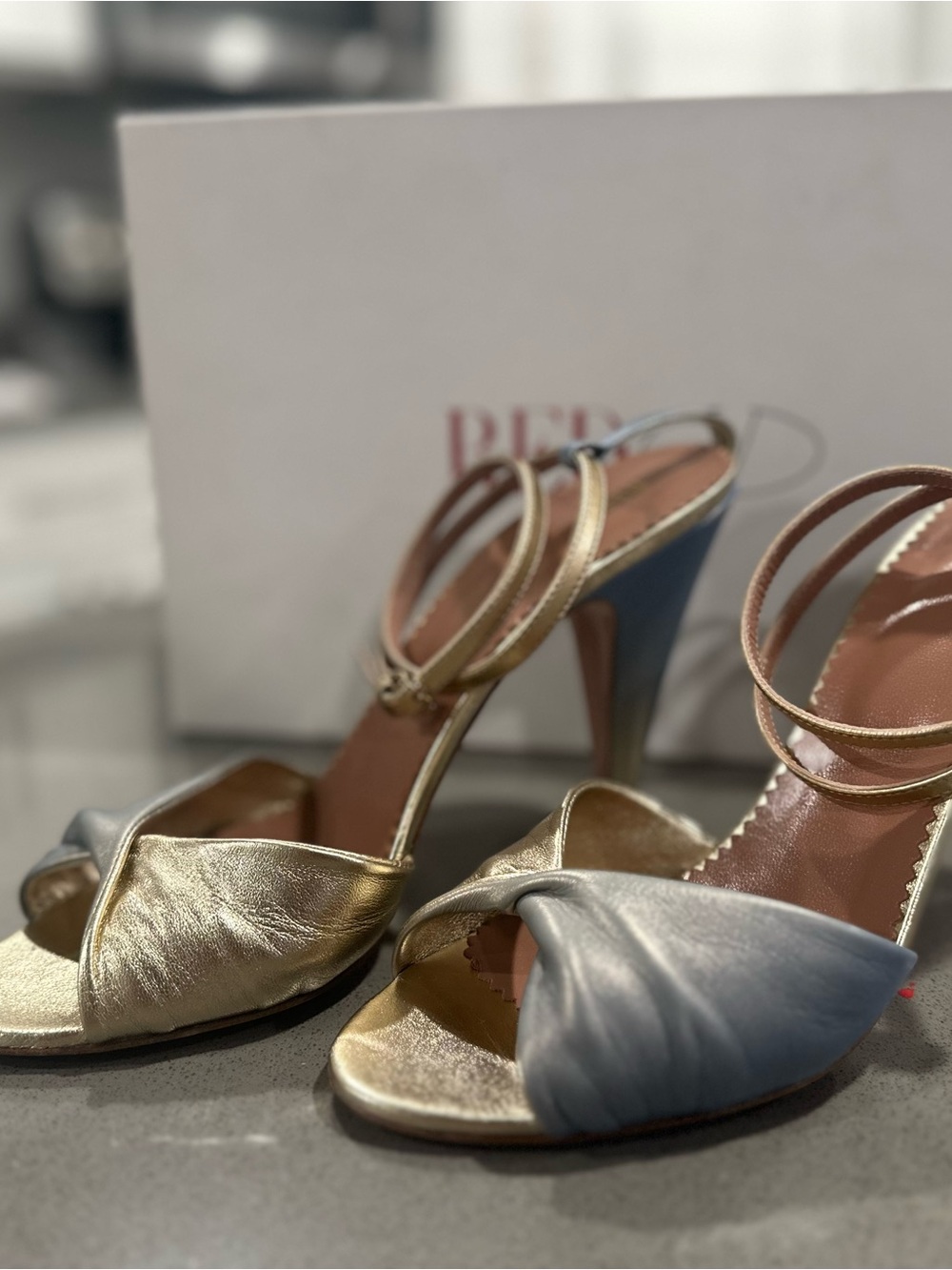 RED Valentino Gold and Silver Two-Tone Twisted Open-Toe Heels